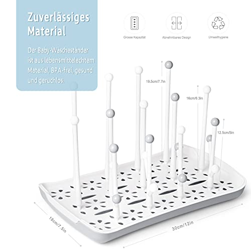 Termichy Trockenständer Babyflaschen, Abtropfgestell für Babyflaschen, Flaschen, grauSaugern, Bechern und Babyflaschen Zubehör, BPA-frei, Grau – Bild 3