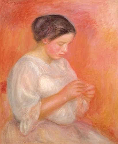Affiche Mur Art Impression Toile Femme cousant par Renoir 60x90cm Décoration Murale