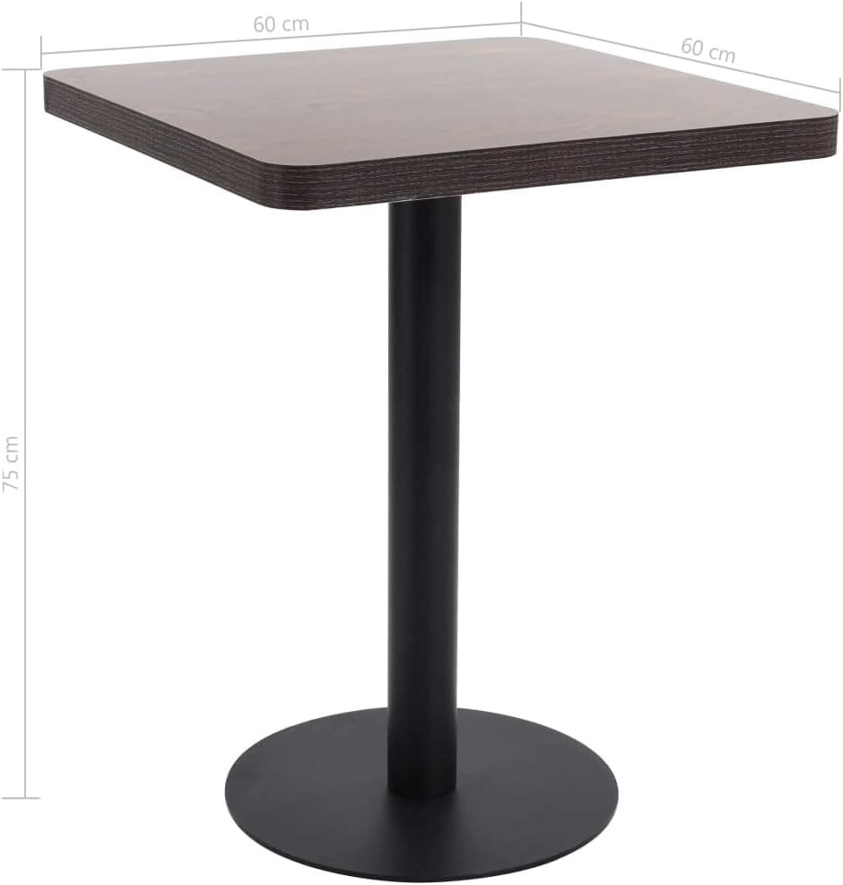 Dark Brown Bistro Table 23.6x23.6 Inch MDF Top Steel Base for Restaurant Cafe Bar Outdoor Patio Dining Romantic Setting Easy Assembly