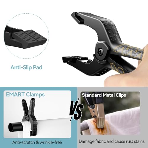 Image of EMART 12 Pack Heavy Duty Spring Clamps 4.5 Inch Plastic Large Professional Backdrop Clips Clamps for Backdrop Stand, Photography Studio, Balloon arch, Photoshoot, Woodworking, Crafts, Pool Cover-Black