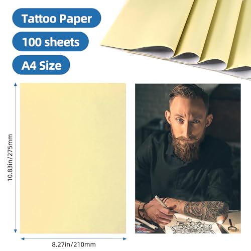 Tattoo Transfer Paper, 100 Sheets Tattoo Transfer Stencil Paper for Tattooing, Compatible with Stencil Printer & Tattoo Supplies, A4 Size - Image 3