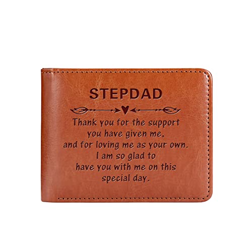 THTCSQ To My Stepdad Gifts Leather Wallet for Man Engraved Personalized Leather Wallet To My Dad Gift Father's day Thanksgiving Day Gifts Birthday Gifts (Stepdad)