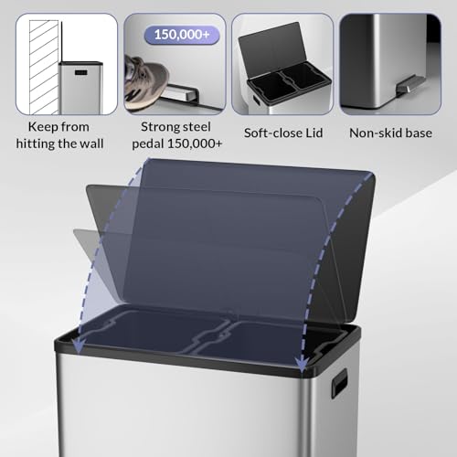 Bote de basura doble GAOMON acero inoxidable 16 gal miniatura 5