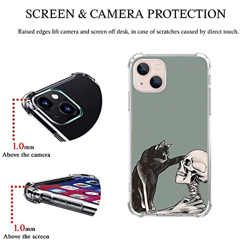 Vusbvelnot Cat And Skull Case Compatible With Iphone 13, Hippie Creepy Black Cat And Skeleton Case For Iphone 13 For Teens Men And Women, Cool Tpu Bumper Phone Case Cover #TOP2