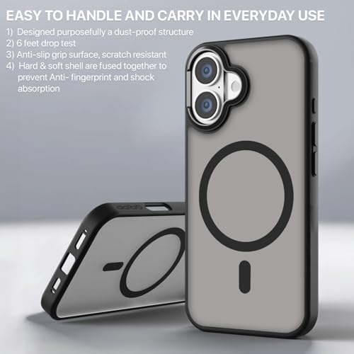 Image of GRIPP Bolt Xtreme Case Compatible with Mag-Safe for iPhone 16 Plus | 6ft Drop-Tested with D30 Technology, Raised Edges, Anti-Fingerprint, Anti-Slip, Translucent Matte Textured Back Cover - Black