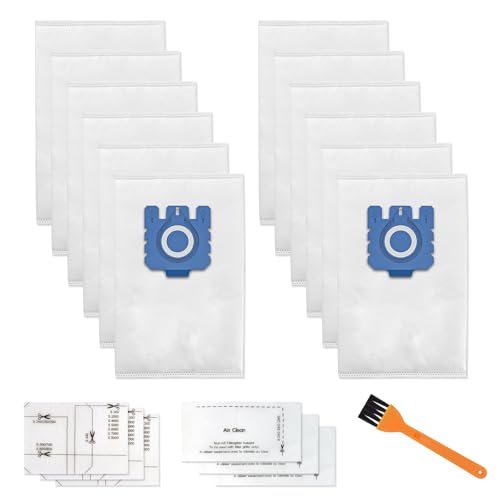 Wanglaism - 12 Pack AirClean 3D Efficiency Vacuum Cleaner Bags for Miele Hoover Bags, Replacement for Classic C1, Complete C1/C2/C3, S227, S240, S270, S400, S2, S5, S8 Series Canister Vacuum Cleaner (Blue, 12)