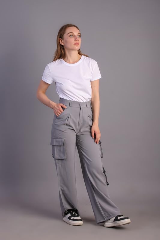 Image of HIGH Buy Women Korean 5 Pocket Cargo Comfort and Styles Baggy Super Lycra Pants for Women and Girls - Perfect High Waist Trousers for Women