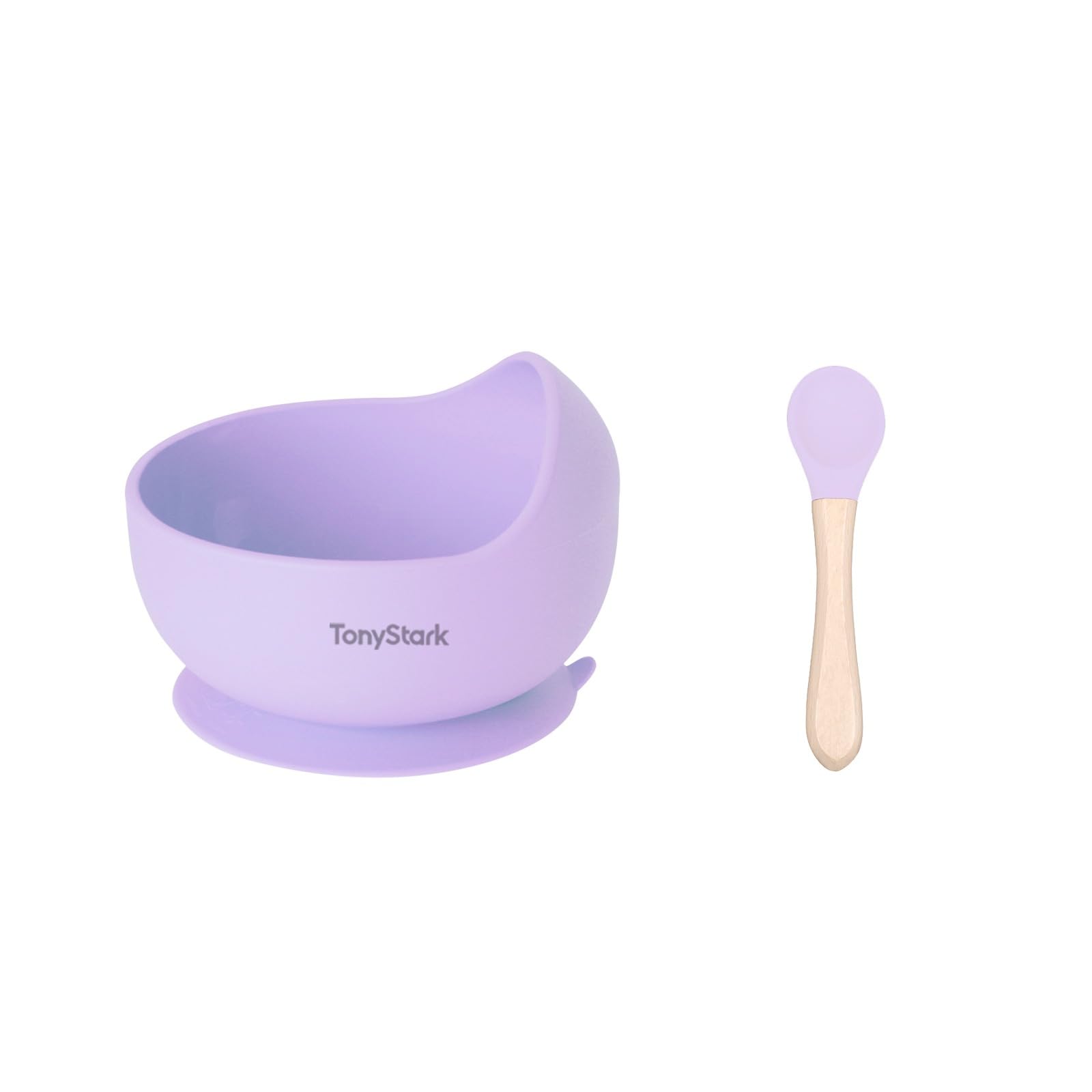 TONY STARK Silicone Unbreakable Baby Bowl & Handle Spoon - Suction Design, Non-Slip, BPA Free, Dishwasher & Microwave Safe (Lavender, 2 Piece Set)