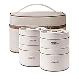 Kongming Fiambrera térmica de acero inoxidable 304, con bolsa y cubiertos, 4 recipientes térmicos para alimentos, mantener los alimentos calientes, a prueba de fugas, para casa, oficina, picnic (beis