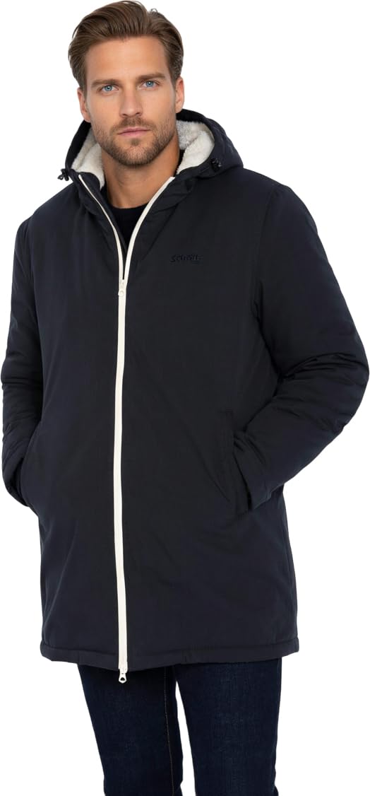 Schott NYC Bluster Hooded Jacket with Sherpa Lining Schott, Navy, L for Adults