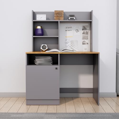 Image of Bniture Wooden Study Table for Home | Engineered Wood Study Table with Bottom Storage Shelf | Multi Purpose Computer Desk for Writing & Study | Laptop Table for Study Room | Slate Grey & Giant Wood