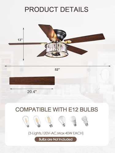 Image of 52 inch Flush Mount Ceiling Fan with Light Remote Control