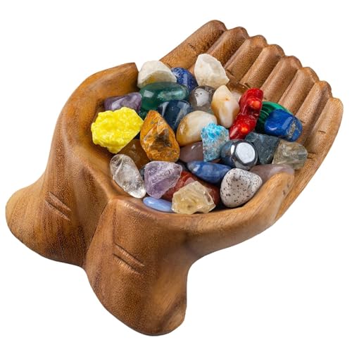 Estante de exhibición de madera artesanal y cuenco decorativo tallado para casa 2