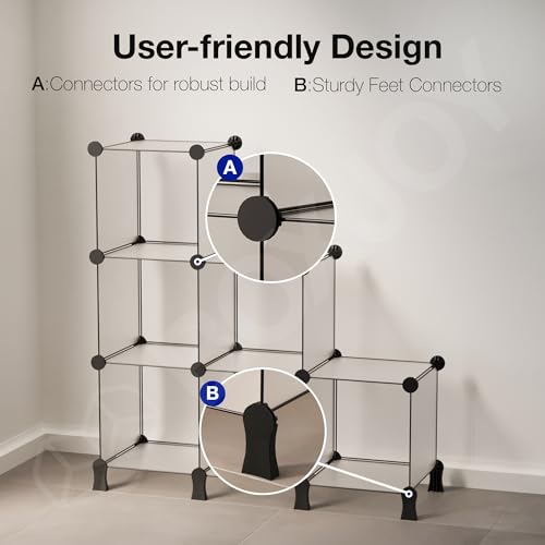 Image of BOXJOY 6 Shelf Plastic Book Shelf Organiser with White Translucent Panels and Bottom Stand Bookshelf Organizer Cabinet Rack for Bedroom Living Room Study Storage Showcase Display for Home