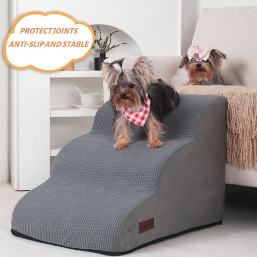 3 Tiers Dog Ramp and Stairs for Beds Or Couches - Non-Slip Sturdy Pet Steps - for Small Dogs to get on High Bed