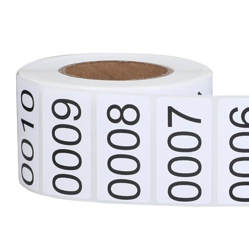 Etichette numerate consecutivamente per la gestione delle scorte, 3,8 x 2,9 cm, autoadesive in vinile con numeri di inventario, adesivi con numeri consecutivi, per interni ed esterni, da 0001 a 1000