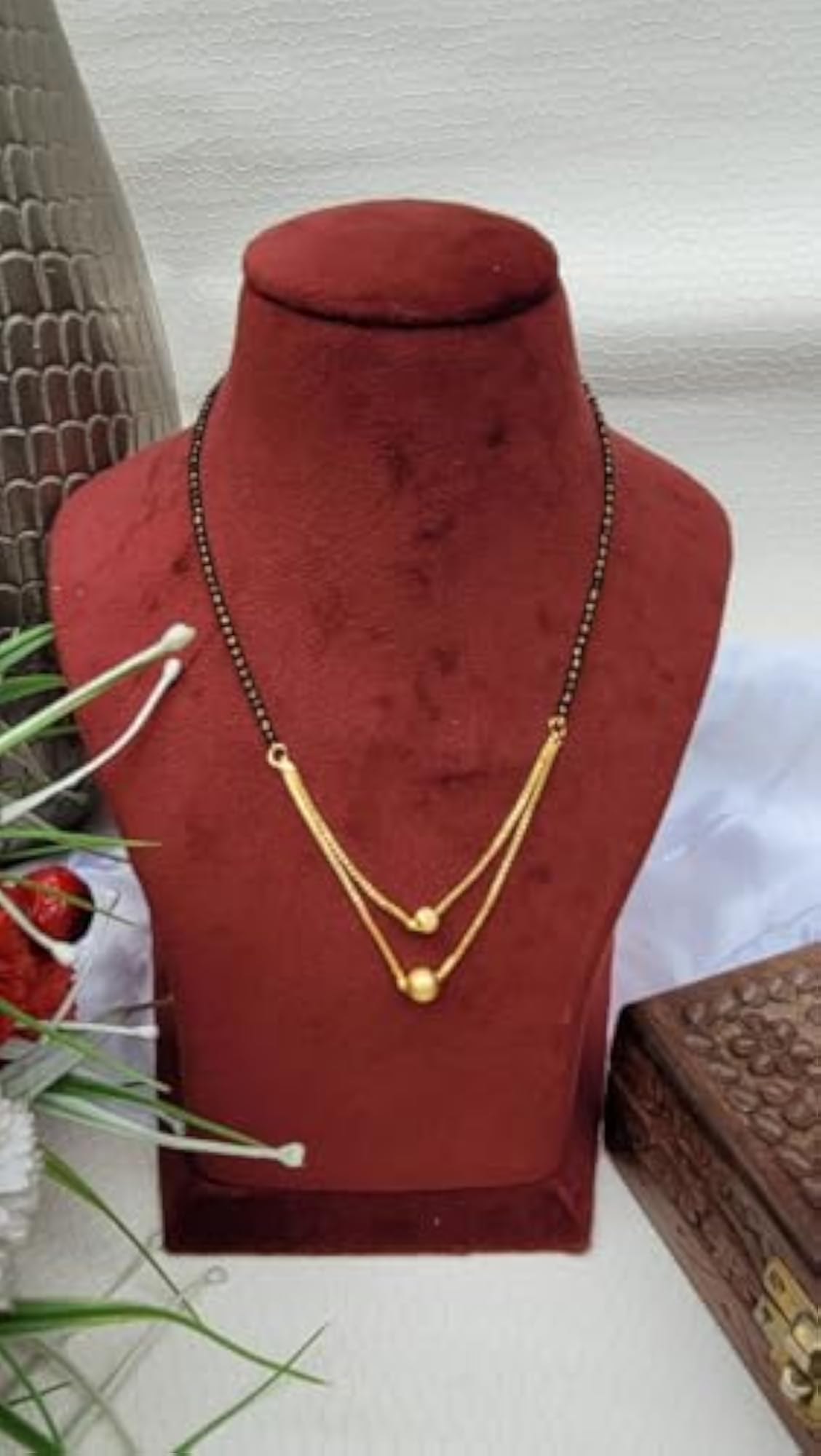 Women's Two-Layer Gold-Plated Mangalsutra Necklace with Black Beaded Design