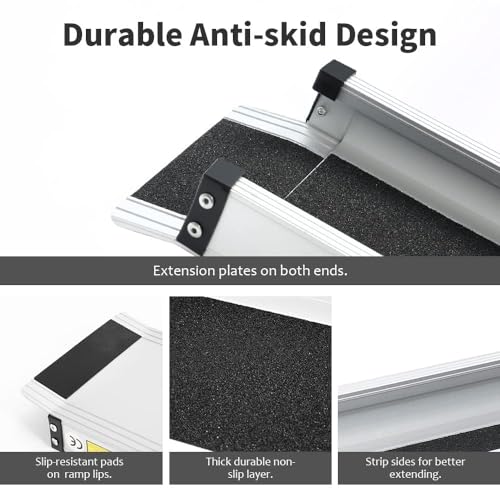 gardhom Adjustable Wheelchair Ramp 5FT Telescopic Ramps for Wheelchairs 600lbs Portable Wheelchair Ramps for Steps Home Threshold Doorways Steps Stairs with Carrying Bag 60\" L x 7.4\" W(1Pair )