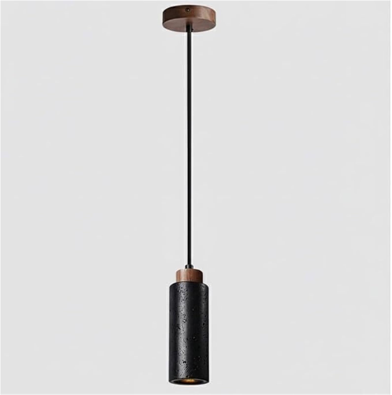 HUAYUSEDF Modern Natural Travertine Wood Cylindrical Pendant Lamp Chandelier Hanging Lighting Ceiling Fixture for Kitchen Island Dining Room(Dark)