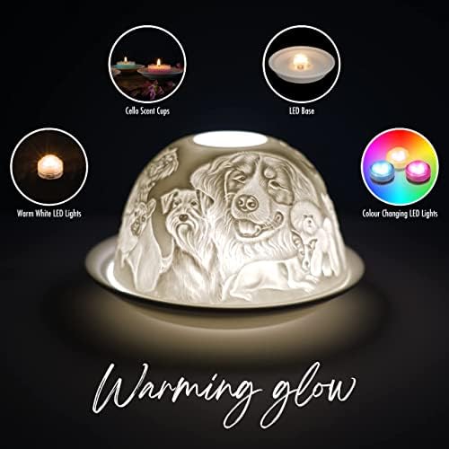 Cello Porcelain Tealight Holder Dome, Dog Design, A stunning candle holder projecting a 3D image or loving message. Suitable to be used with scented and unscented tealights.
