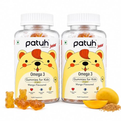 Image of Junior Omega 3 Kids Gummies (4+ Years), Supports Brain Development, Memory, Focus & Immunity, DHA Omega 3 Supplement for Kids, 100% Veg (Mango Flavour, 60 Gummies)