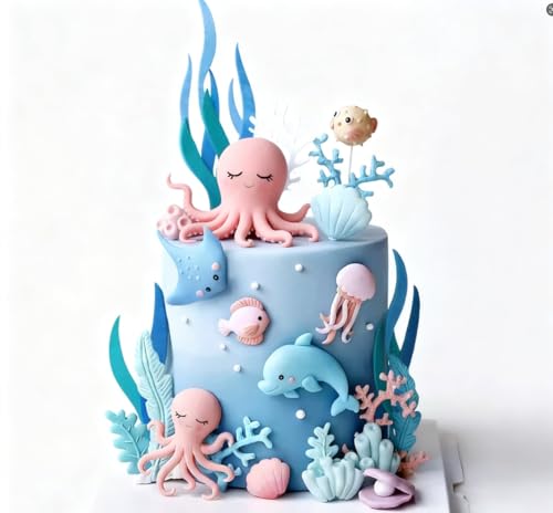 Meerestier Tortendeko Meerestier Geburtstag Kuchen Topper Ozean Themen Kuchen Dekoration für Unter Meer Themen Babydusche Party Dekor