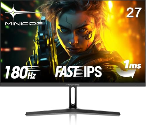 Minifire Ecran PC Gaming 27 Pouce, 180Hz, 1ms, AdaptiveSync, Moniteur IPS, FHD, sRGB 110%, 2xHDMI 2.0/1xDP 1.4 Ports, BluelightShield, Lunette Ultra-Mince VESA...