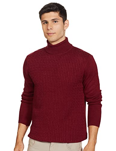 Amazon Brand – Symbol Men’s Acrylic FS Turtle Neck Sweater Pullover (SWR-SY-AW21-06_Red Melange_L)