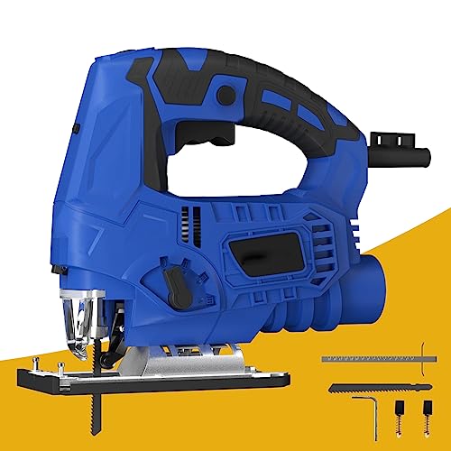 JAOSY Electric Jigsaw 2000W, 6 Speed Jigsaw Tool, Jigsaw Cutting 100mm Wood, 10mm Steel, Plastic 30mm, Max 45 Cutting Angle, Blades & LED Light Guide with Jig Saw, Vacuum Adaptor