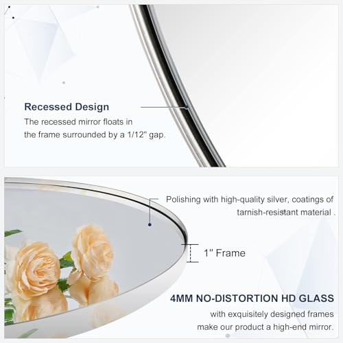 Image of ANDY STAR Round Chrome Mirror, 30 inch Round Chrome Mirror, Circle Bathroom Mirror for Bathroom in Stainless Steel Metal Frame