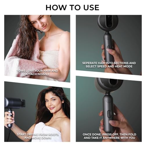 WINSTON Ionic Foldable Hair Dryer - 1400W (Black) - Image 2