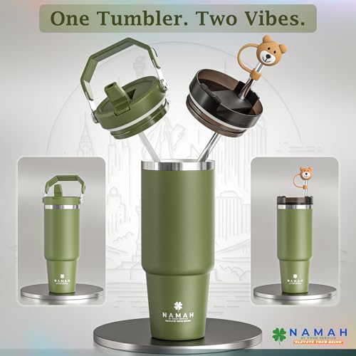 Image of Namah 890 ml Stainless Steel Tumbler with Straw, Lid & Top Handle, Leak Proof Vacuum Insulated Tumbler Water Bottle, Hot & Cold Sipper Bottle for Adults, Office Gym Travel, Car Cup Holder Friendly
