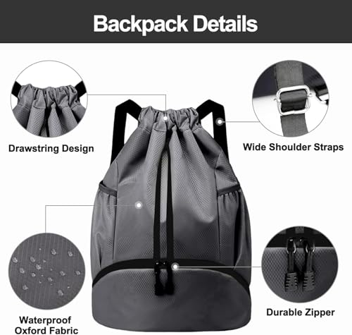 Image of Leosportz Sports Drawstring Bag Backpack for Men Women - Basketball Bag Gym Backpack Dedicated Shoe Compartment | Waterproof Large Space Gym Bag