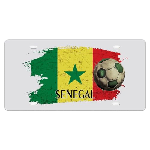 Cowkisssign Senegal Vintage Flag Soccer Ball Metal License Plate Senegal Flag Tag Country Decorative Novelty License Plate 6x12inch Car Vehicle Gift to Men Friend