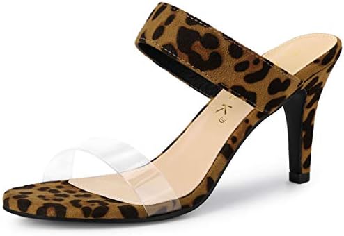 Allegra K Women's Clear Strap Stiletto Heel Leopard Slides Sandals - 7 M US