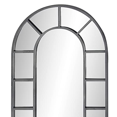 Deco 79 Metal Window Pane Inspired Wall Mirror With Arched Top, 32" X 1" X 60", Black #TOP3
