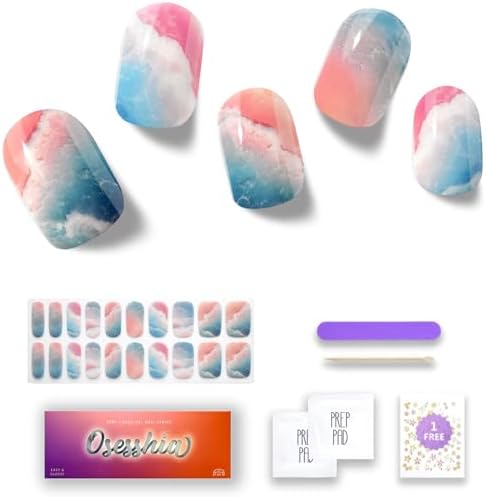 Osesshia Semi Cured Gel Nail Strips, 20 pcs Nail Wraps, Glaze Stickers, Salon Quality French Manicure, Full Decal Gel Polish Strips, Long Lasting SCG, Easy on, UV Required (Tropical Isle)
