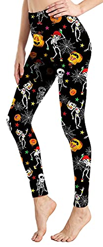 Kamviluer Halloween Leggings Frauen Halloween Kostüm Leggings Workout Laufen Skelett eng Stretch Lustige Hosen, EIN Skelett-Kürbis Cover