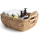 StorageWorks Hand-Woven Jumbo Storage Baskets with Wooden Handles, Water Hyacinth Wicker Baskets for...