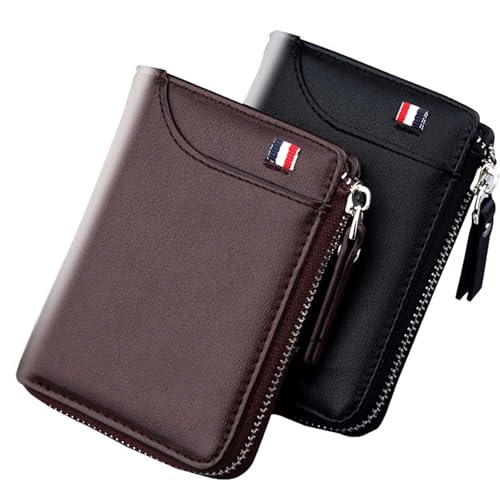 men's wallet PU Leather Short Wallet for Men Casual Zipper Coin Pouch Compact Stylish Design(Brown)3