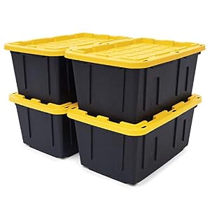 CX BLACK & YELLOW 27-Gallon Tough Storage Containers with Secure Snap Lid, Stackable, Extremely Durable, Nestable, 4…