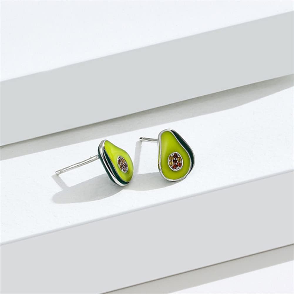 S925 Sterling Silver Cubic Zircon Green Avocado Stud Earrings Funny Fruit Earrings Aesthetic Earrings for Women Teenger LSE146 - Image 3