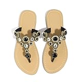 Hinyyrin Bling Flip Flops for Women Fashion Sparkly Flat Sandals for Women Jewel Rhinestone Sandals Summer Wedding Beach Casual Vacation Black Szie 7