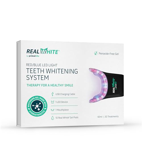 Image of Primal Life Organics V4 Real White Red /Blue LED Light Teeth Whitening System - Includes 20 Treatments