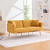 Sofá de diseño suave de 3 plazas, sofá cama convertible de 3 botones, adecuado para una variedad de escenarios como sala de estar, dormitorio Cómodo sentarse y acostarse (terciopelo, amarillo mostaza)