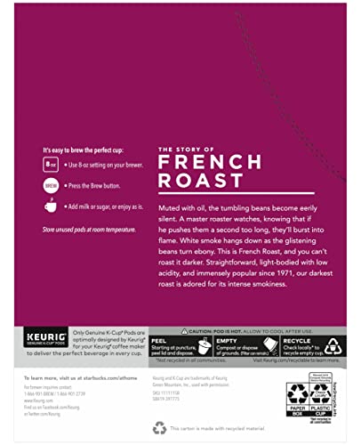 Image of Starbucks French Roast Coffee K-Cup Pods, Dark Roast Ground Coffee K-Cups for Keurig Brewers, Intense & Smoky Flavor, 24 CT K-Cup Pods /Box (Pack of 3 Boxes)