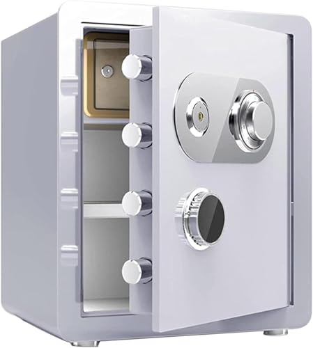 FlexiSpaceUS Home Safe - Caja fuerte para documentos, caja de almacenamiento pequeña con llave mecánica de acero, para oficina en casa (blanco, 45 x 38 x 33 cm)