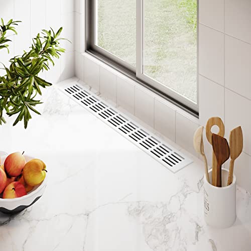 Grille d'aération MS Beschläge en aluminium poudré blanc RAL9016 - A encastrer - 80 mm de large - Ventilation pour porte, radiateur, plan de travail - Grille d'extraction et d'admission (longueur 600 – vue 3