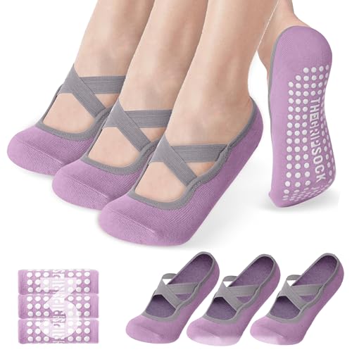 3 Pair Pilates Socks | Yoga Socks for Women Non Slip Barre | Silicon Ankle Grippy Sock for Hospital Exercise