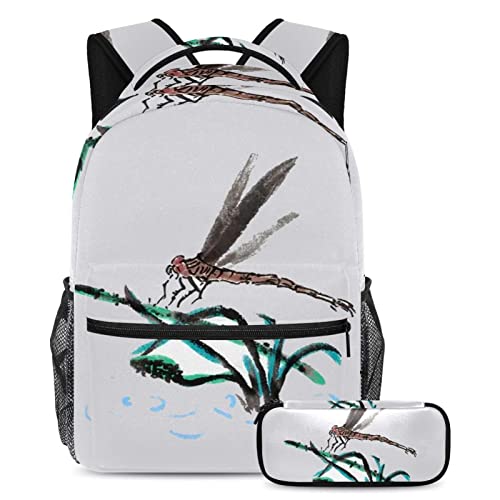 Sac à dos libellule et trousse assortie pour enfants et adolescents